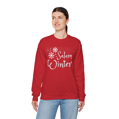 Salam Winter Typographic Sweatshirt - Cozy Soft Cotton Unisex Snowflake Graphic Sweatshirt