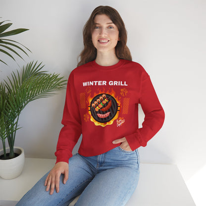 Winter Grill Typographic Sweatshirt - Cozy Soft Cotton Unisex Sausage Graphic Sweatshirt