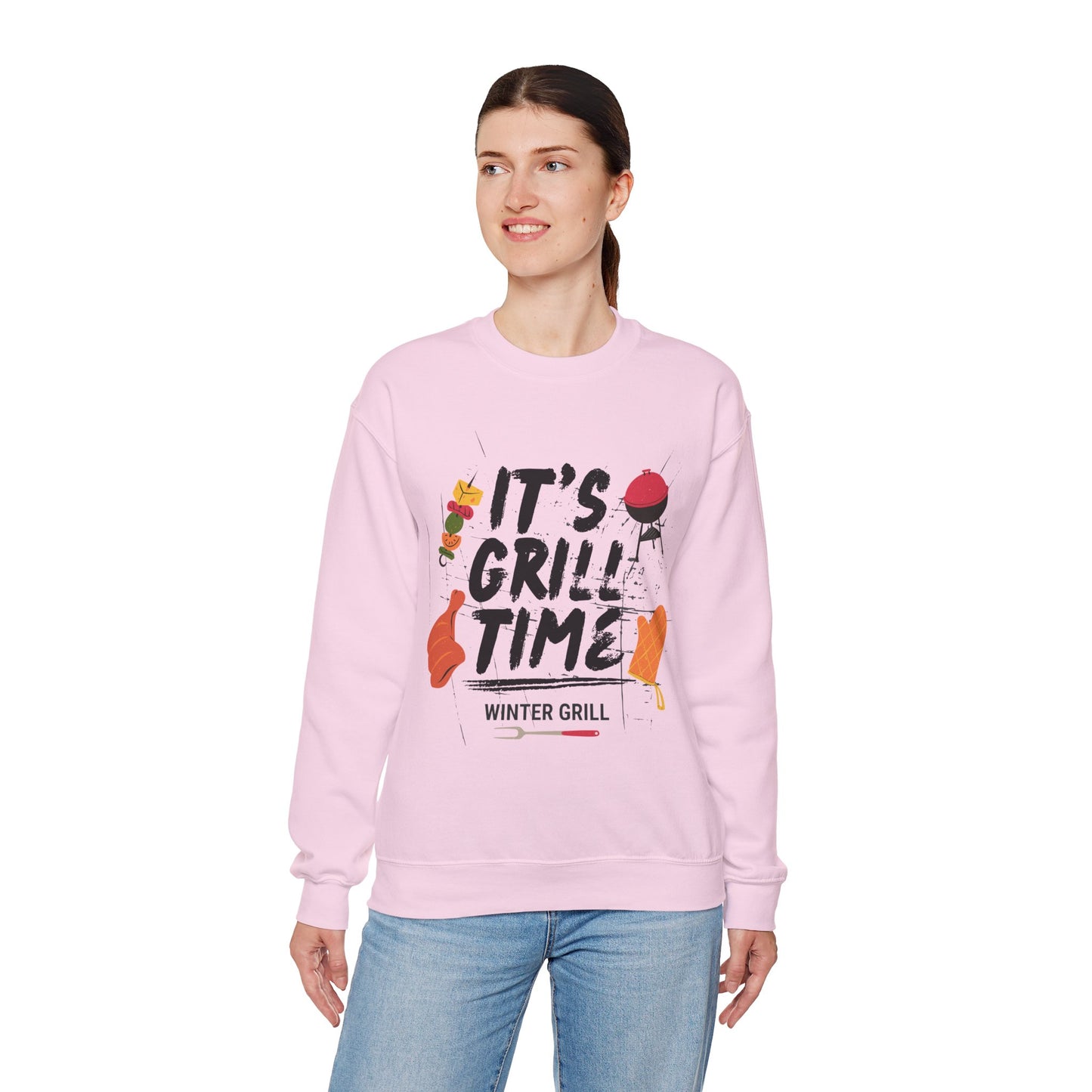 Winter Grill Typography Sweatshirt - Cozy Soft Cotton Unisex BBQ Graphic Sweatshirt