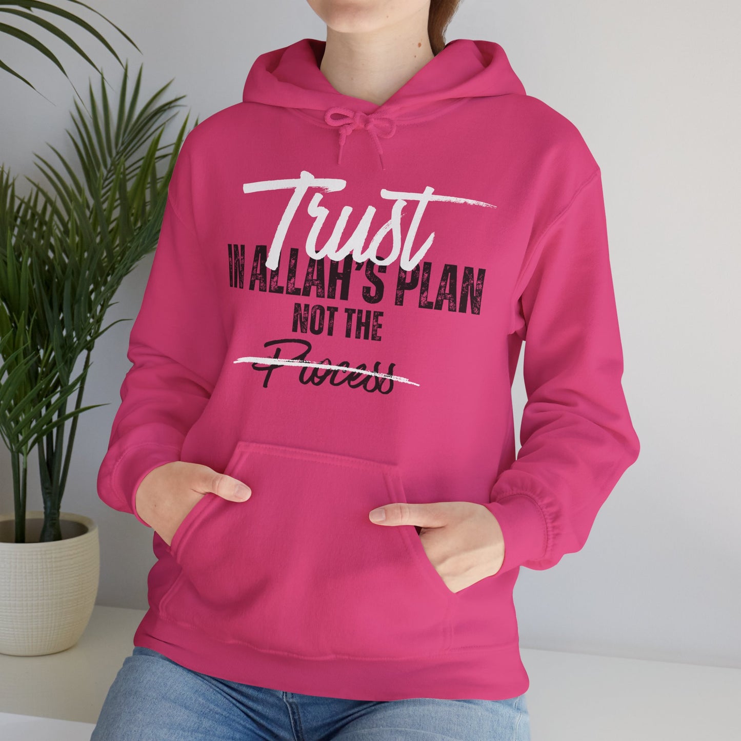 Trust in Allah's Plan Not The Process Typographic Hoodie - Tawakkul Cozy Soft Cotton Unisex Hoodie