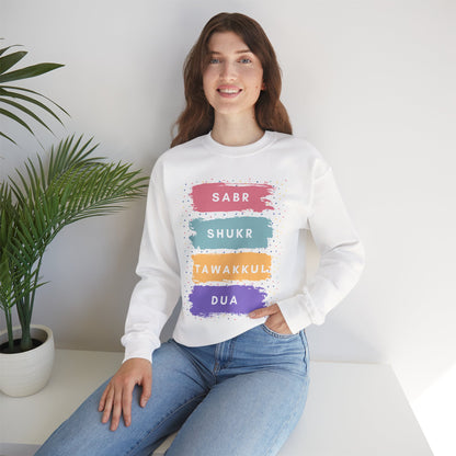 Sabr Shukr Tawakkul Dua Typographic Sweatshirt - Colorful Cozy Soft Cotton Unisex Sweatshirt