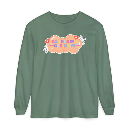 Assalamualaikum Typographic Long Sleeve Tee T-Shirt - Cute Cat Lover Graphic Cozy Soft Cotton Unisex Long Sleeve Tee
