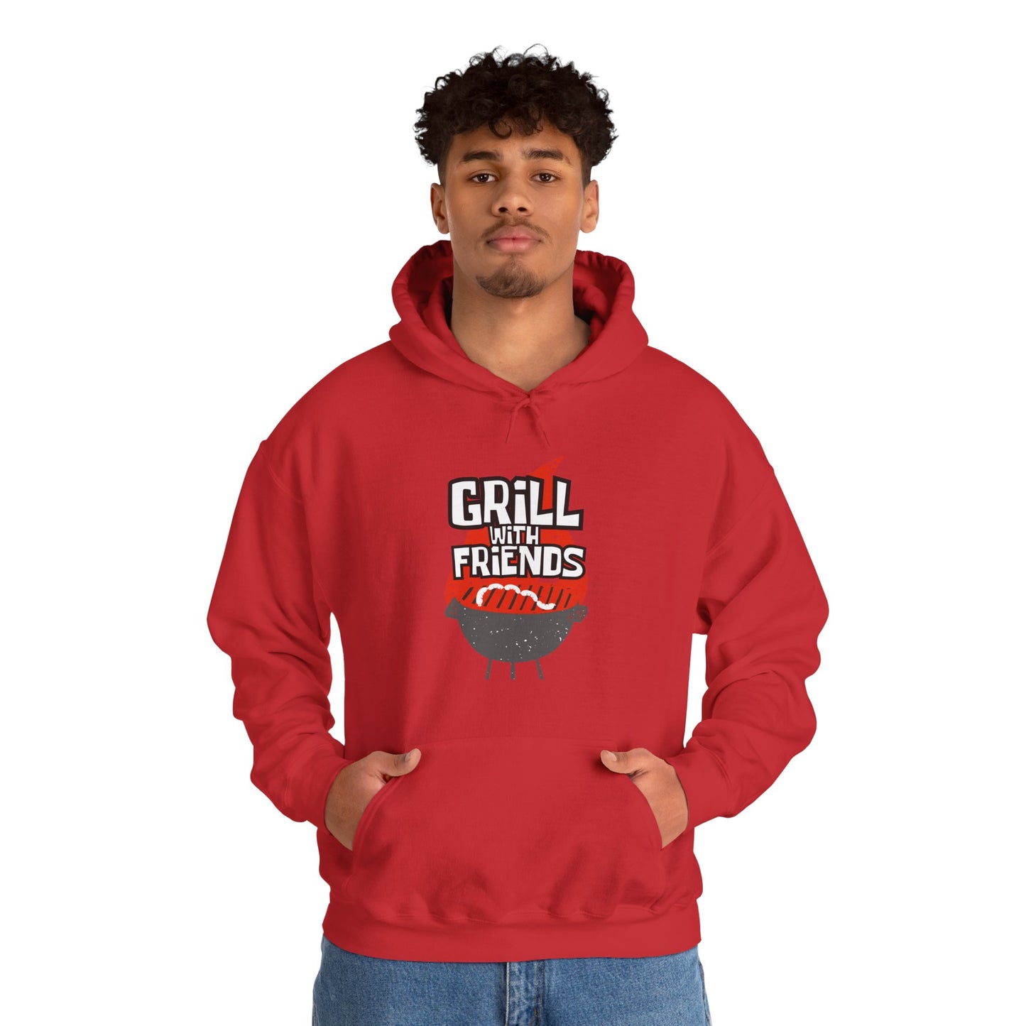 Grill with Friends Typographic Hoodie - Cozy Soft Cotton Unisex Sausage Graphic Hoodie