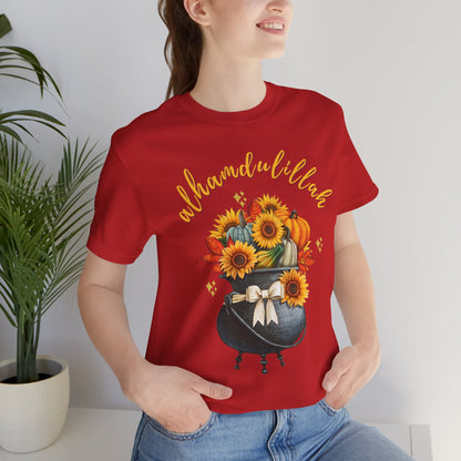 Alhamdulillah Classic Pot Floral Gratitude Graphic Tee T-Shirt - Alhamdulillah Typography Islamic Unisex Tee