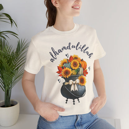 Alhamdulillah Classic Pot Floral Gratitude Graphic Tee T-Shirt - Alhamdulillah Typography Islamic Unisex Tee