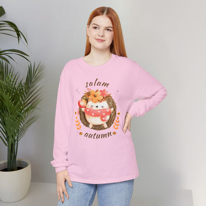 Salam Autumn Cute Hedgehog Sleeping Graphic Long-Sleeve Tee T-Shirt - Cozy Autumn Cute Hedgehog Sleeping Graphic Unisex Long-Sleeve Tee