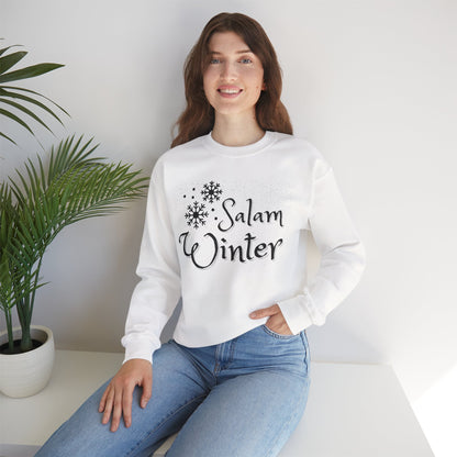 Salam Winter Typographic Sweatshirt - Cozy Soft Cotton Unisex Snowflake Graphic Sweatshirt