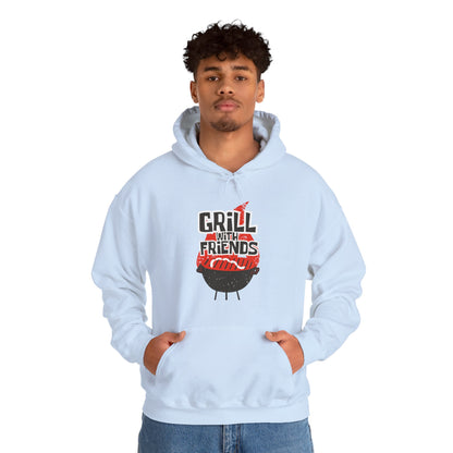 Grill with Friends Typographic Hoodie - Cozy Soft Cotton Unisex Sausage Graphic Hoodie