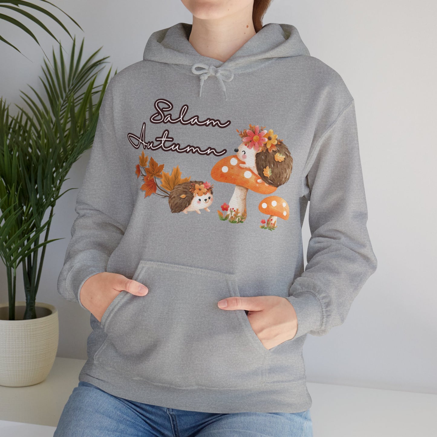 Salam Autumn Cute Hedgehog Mushroom Graphic Hoodie - Cozy Autumn Cute Hedgehog Mushroom Graphic Unisex Hoodie