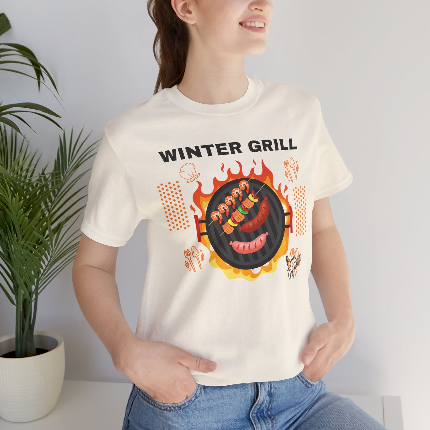 Winter Grill Typographic Tee T-Shirt - Cozy Soft Cotton Unisex Sausage Graphic Tee T-Shirt