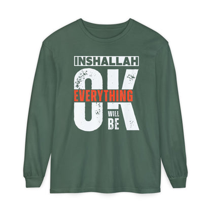 Inshallah Everything OK Typographic Long Sleeve Tee T-Shirt - Cozy Soft Cotton Unisex Long Sleeve Tee