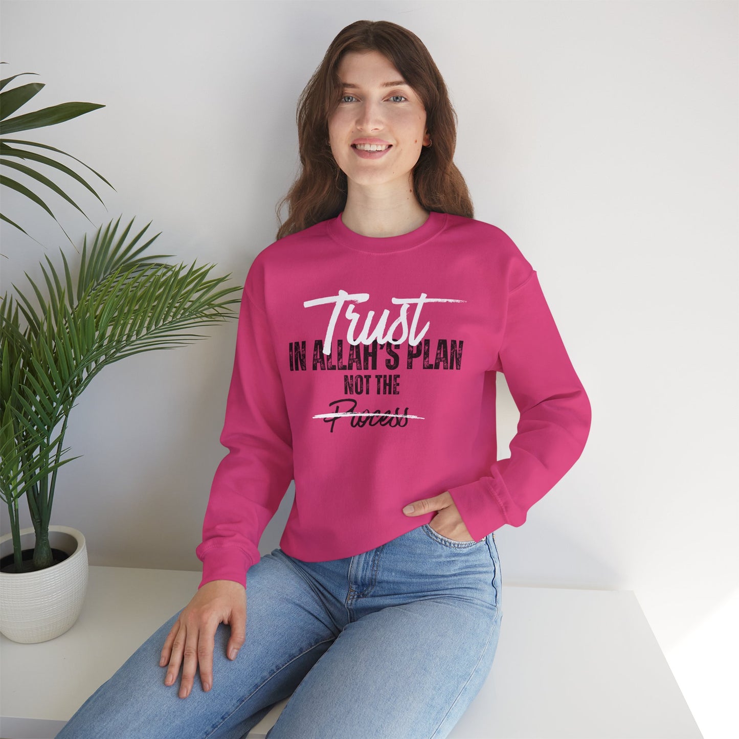 Trust in Allah's Plan Not The Process Typographic Sweatshirt - Tawakkul Cozy Soft Cotton Unisex Sweatshirt