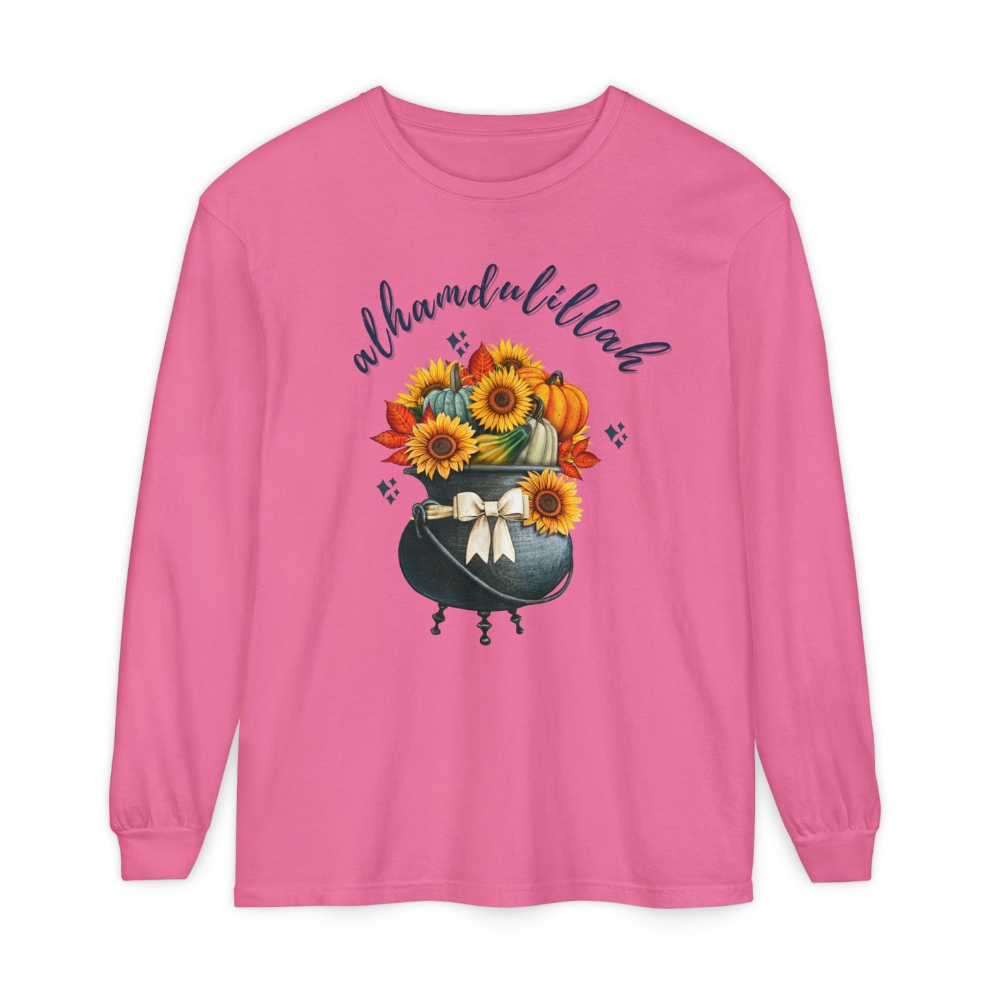 Alhamdulillah Classic Pot Floral Gratitude Graphic Long-Sleeve T-Shirt - Alhamdulillah Typography Islamic Unisex Tee
