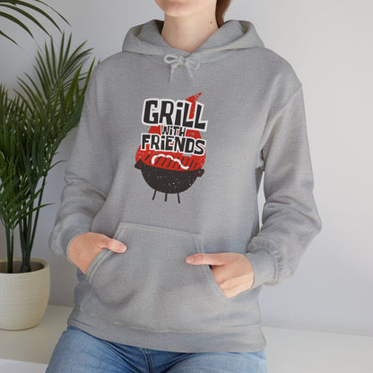 Grill with Friends Typographic Hoodie - Cozy Soft Cotton Unisex Sausage Graphic Hoodie