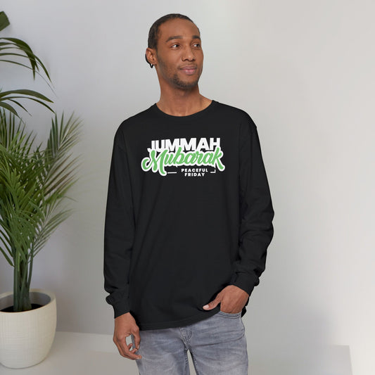 Jummah Mubarak Graphic Tee Long-Sleeve T-Shirt - Peaceful Friday Typography Islamic Unisex Long-Sleeve Tee