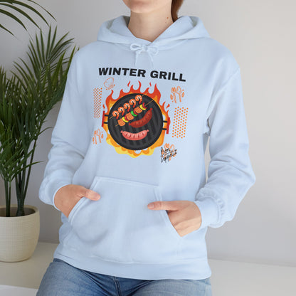 Winter Grill Typographic Hoodie - Cozy Soft Cotton Unisex Sausage Graphic Hoodie