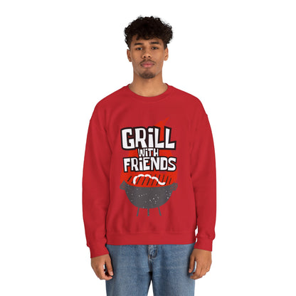 Grill with Friends Typographic Sweatshirt - Cozy Soft Cotton Unisex Sausage Graphic Sweatshirt