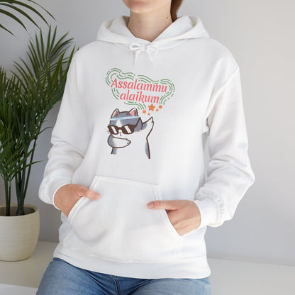Assalamualaikum Typographic Hoodie - Cat Sunglasses Graphic Cozy Soft Cotton Unisex Hoodie
