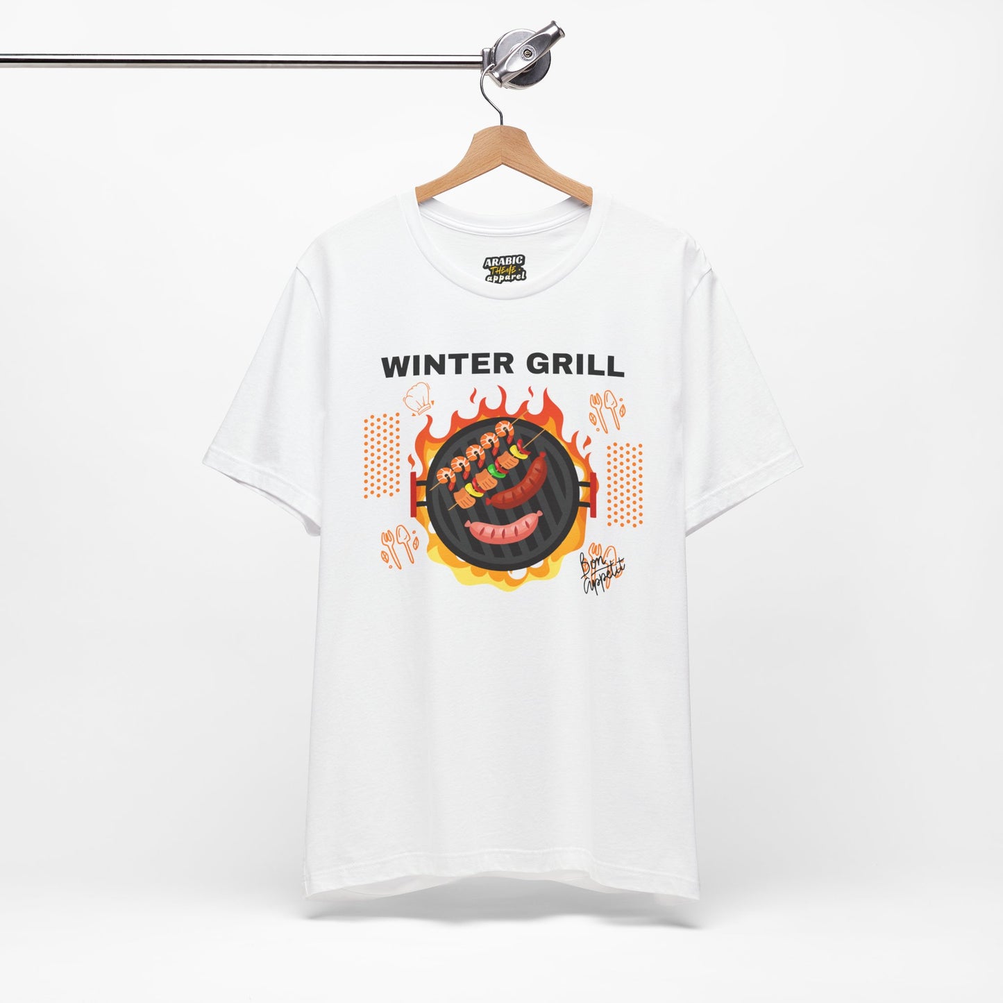 Winter Grill Typographic Tee T-Shirt - Cozy Soft Cotton Unisex Sausage Graphic Tee T-Shirt