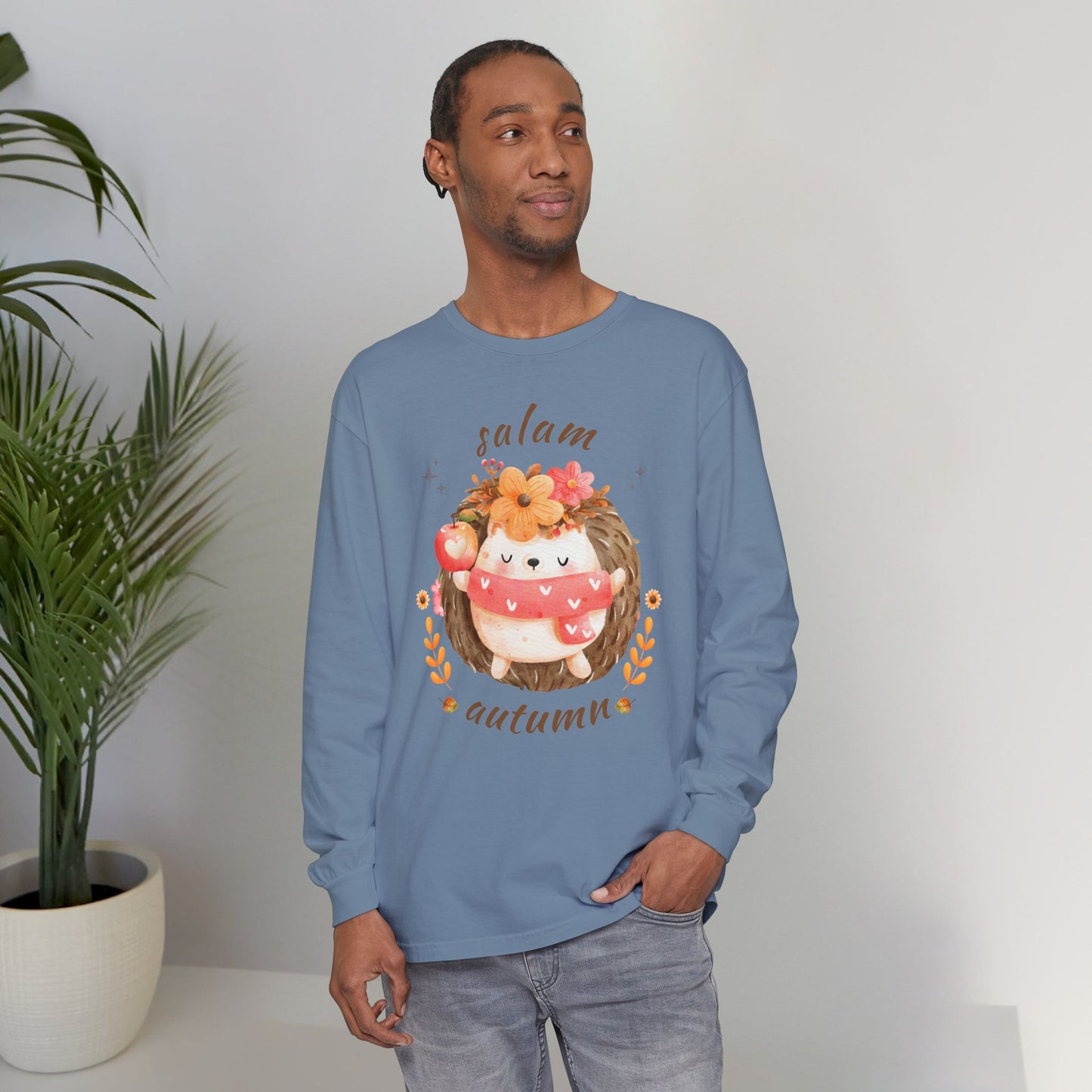 Salam Autumn Cute Hedgehog Sleeping Graphic Long-Sleeve Tee T-Shirt - Cozy Autumn Cute Hedgehog Sleeping Graphic Unisex Long-Sleeve Tee