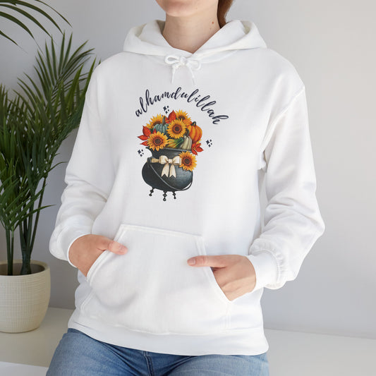 Alhamdulillah Classic Pot Floral Gratitude Graphic Hoodie - Alhamdulillah Typography Islamic Unisex Hoodie