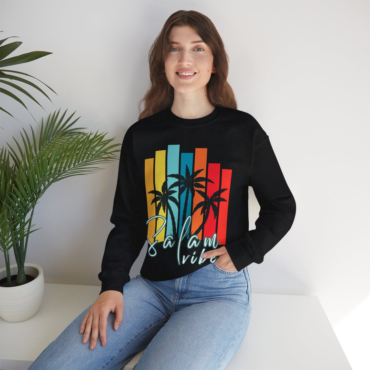 Salam Vibes Palm Tree Graphic Sweatshirt - Cozy Soft Cotton Graphic Unisex Sweatshirt