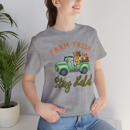 Farm Fresh Stay Halal Graphic Tee T-Shirt - Soft Cozy Cute Pumpkin Truck Graphic Unisex Tee