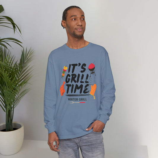 Winter Grill Typography Long Sleeve Tee T-Shirt - Cozy Soft Cotton Unisex BBQ Graphic Long Sleeve Tee