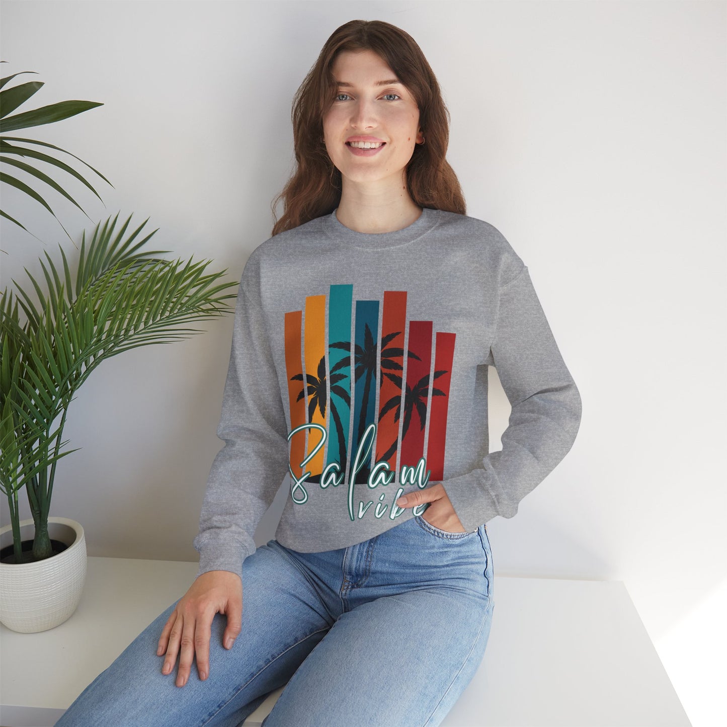 Salam Vibes Palm Tree Graphic Sweatshirt - Cozy Soft Cotton Graphic Unisex Sweatshirt