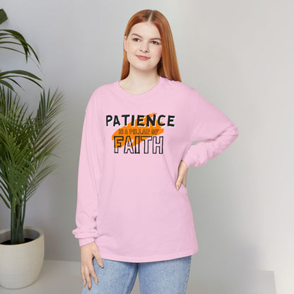 Patience is a Pillar of Faith Typographic Long Sleeve Tee T-Shirt - Cozy Soft Cotton Unisex Statement Long Sleeve Tee