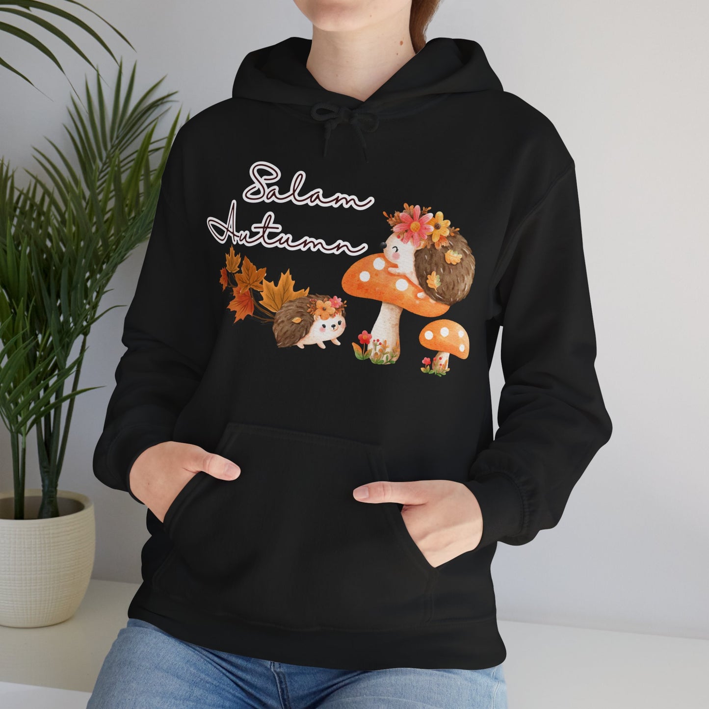 Salam Autumn Cute Hedgehog Mushroom Graphic Hoodie - Cozy Autumn Cute Hedgehog Mushroom Graphic Unisex Hoodie
