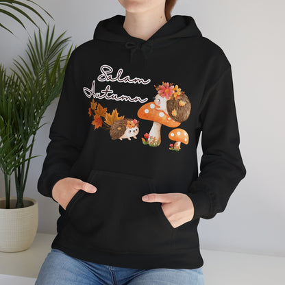 Salam Autumn Cute Hedgehog Mushroom Graphic Hoodie - Cozy Autumn Cute Hedgehog Mushroom Graphic Unisex Hoodie
