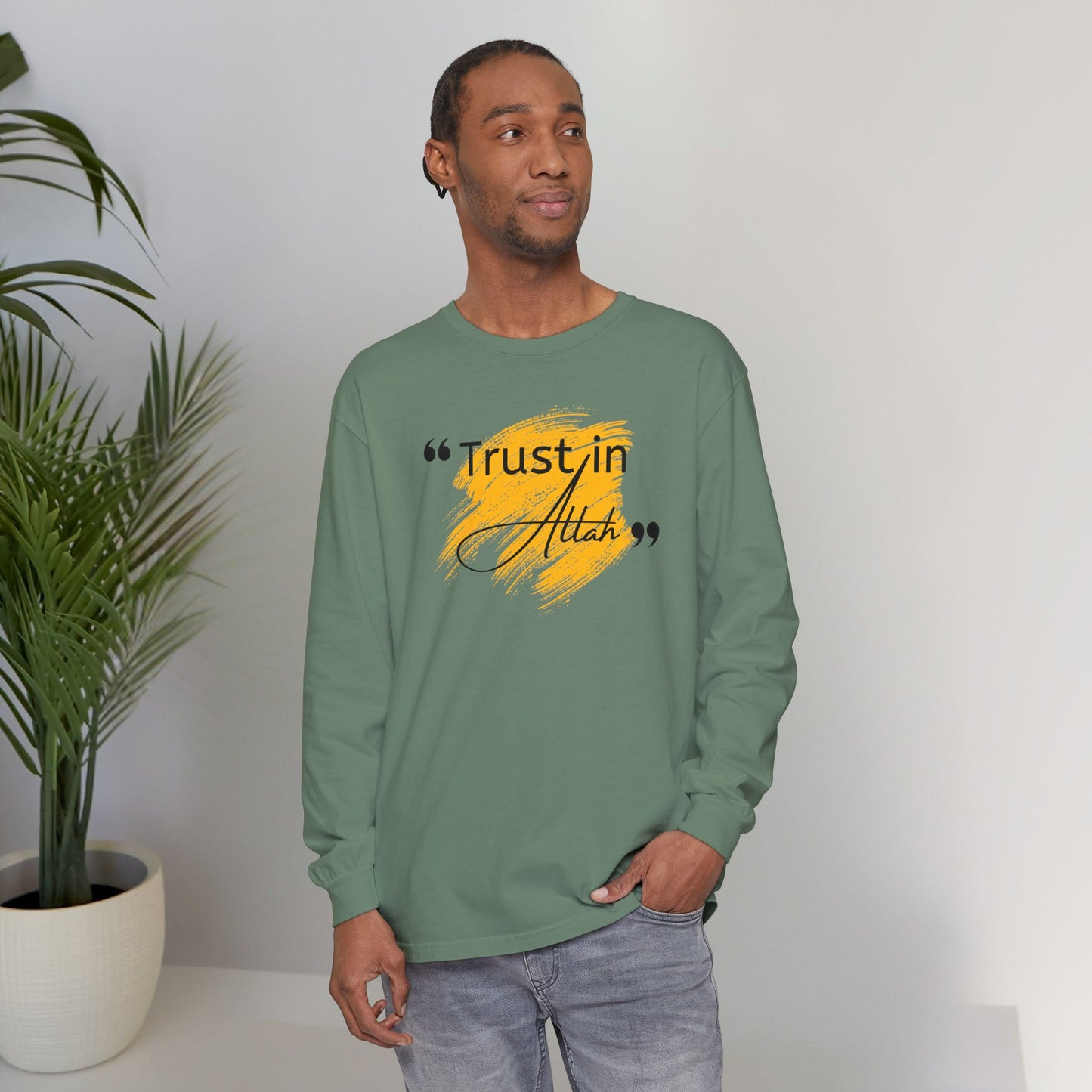 Trust in Allah Graphic Tee Long-Sleeve T-Shirt - Trust in Allah Typography Islamic Unisex Long-Sleeve Tee