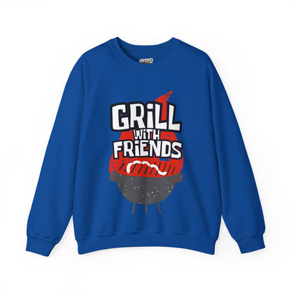Grill with Friends Typographic Sweatshirt - Cozy Soft Cotton Unisex Sausage Graphic Sweatshirt