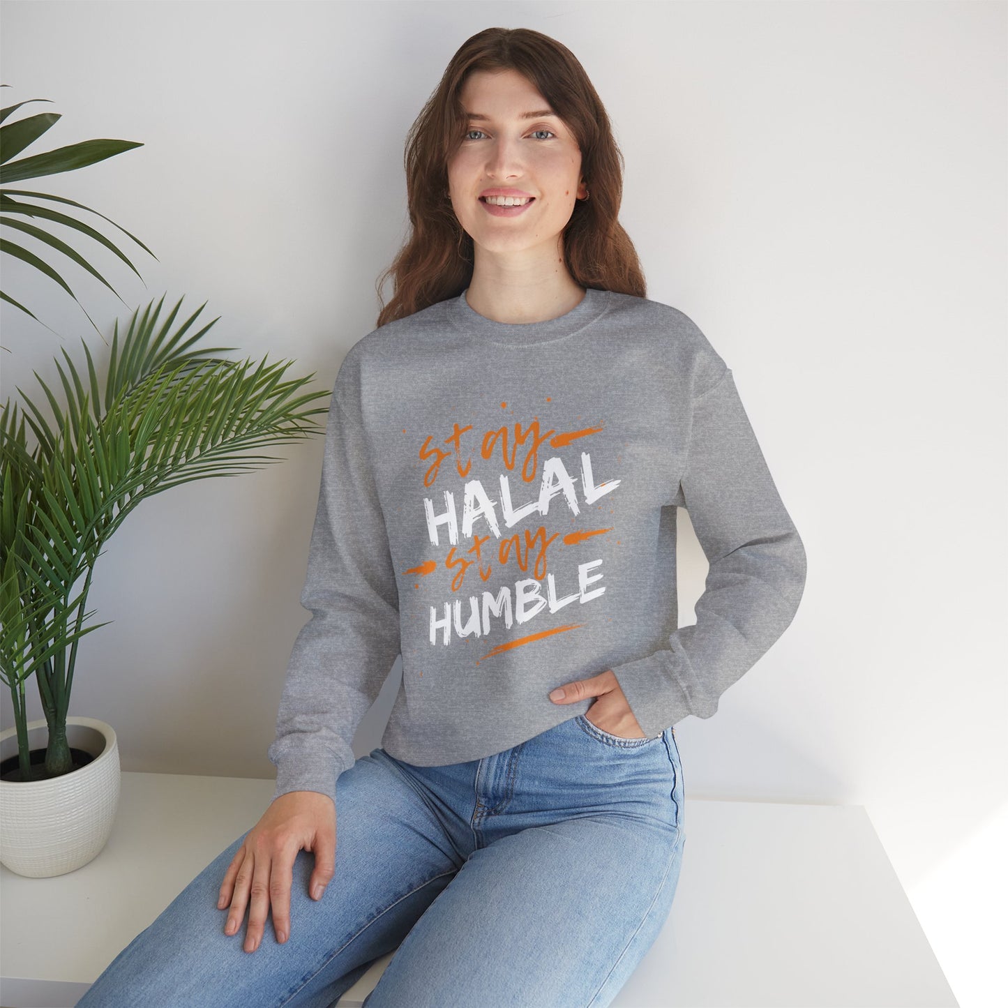 Stay Halal Stay Humble Typographic Sweatshirt - Cozy Soft Cotton Unisex Statement Sweatshirt