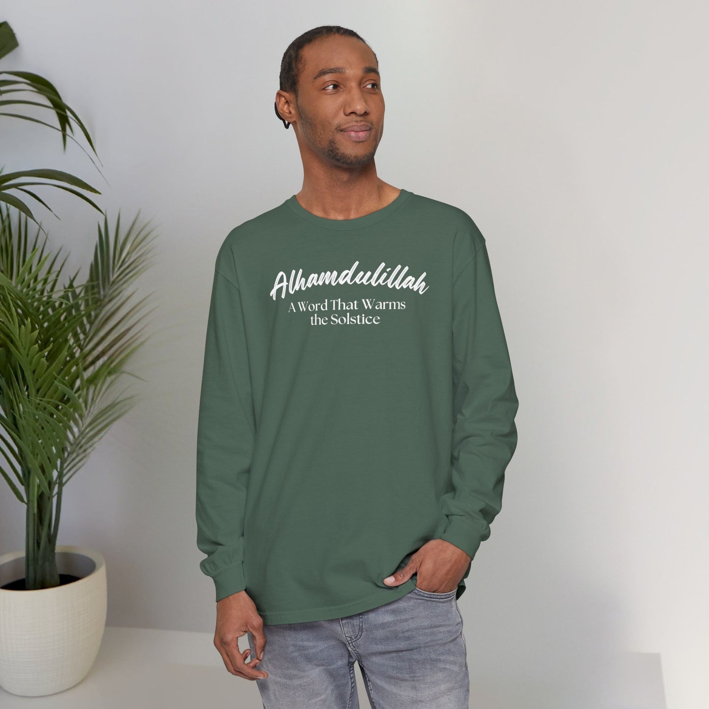 Alhamdulillah A Word That Warms the Solstice Graphic Long-Sleeve T-Shirt - Alhamdulillah Typography Islamic Unisex Tee