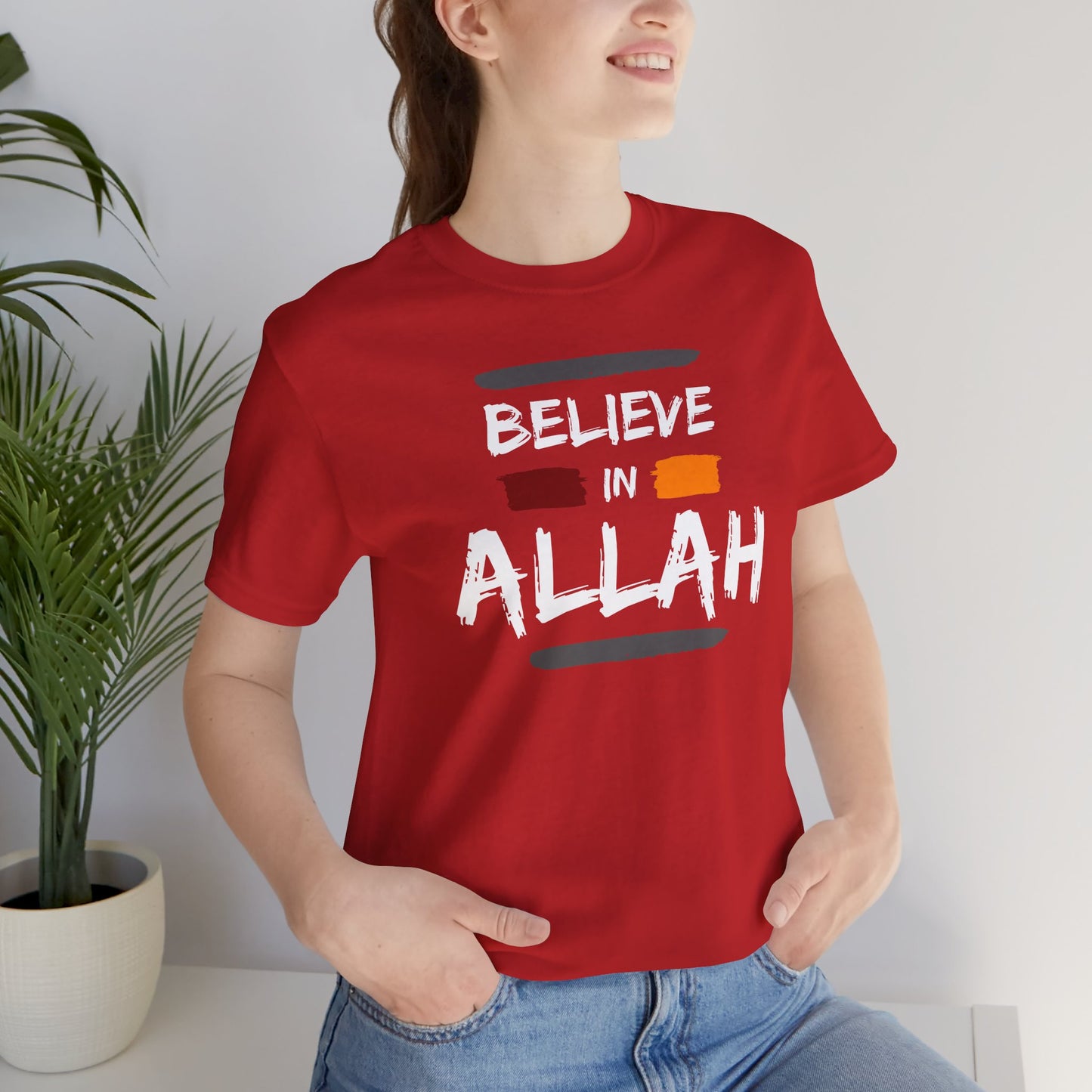 Believe in Allah Typographic Tee T-Shirt - Cozy Soft Cotton Unisex Statement Tee
