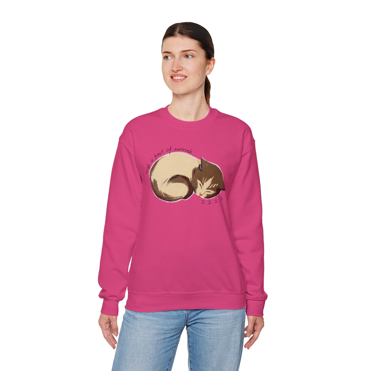 Nap Is Part Of Sunnah Typographic Sweatshirt - Cozy Soft Cotton Unisex Sleeping Cat Graphic Sweatshirt