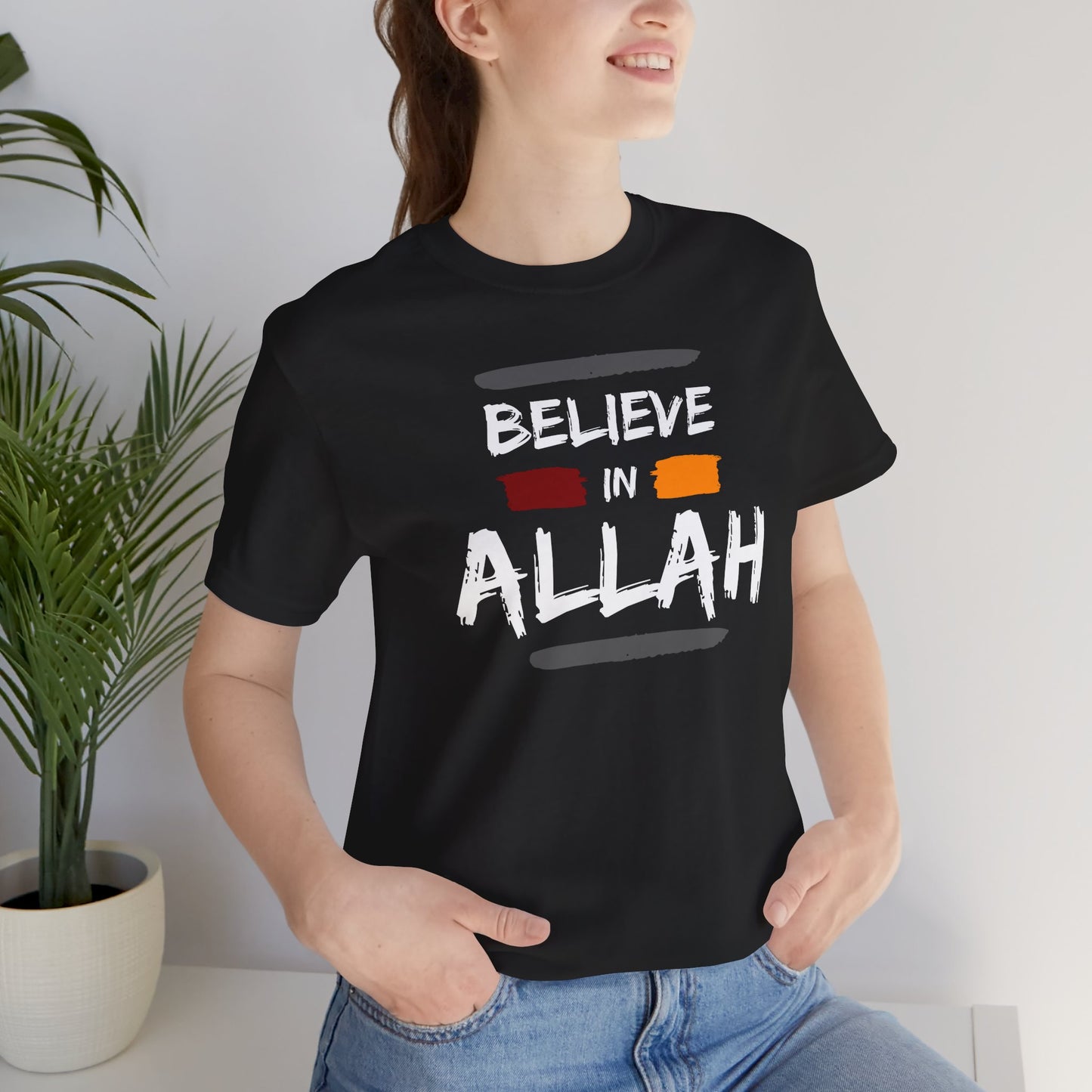 Believe in Allah Typographic Tee T-Shirt - Cozy Soft Cotton Unisex Statement Tee