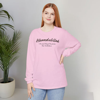 Alhamdulillah A Word That Warms the Solstice Graphic Long-Sleeve T-Shirt - Alhamdulillah Typography Islamic Unisex Tee