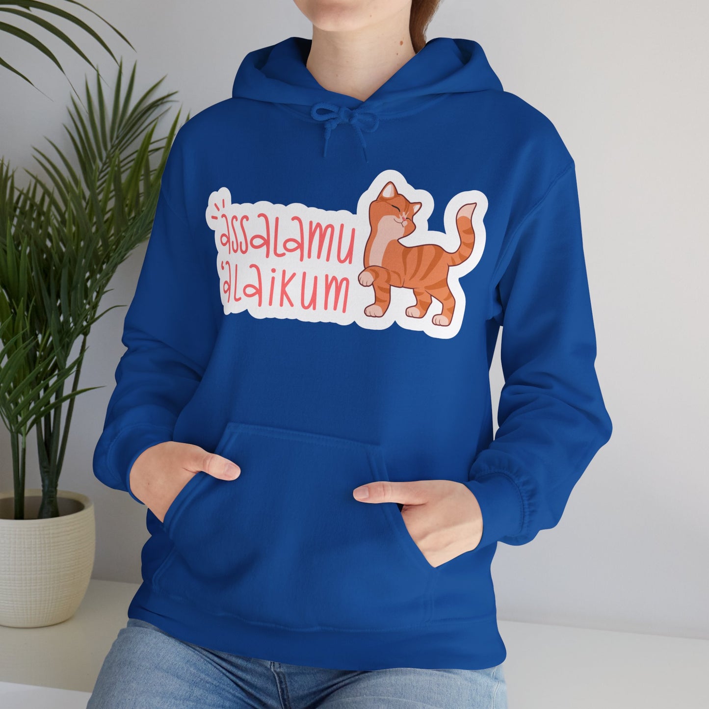 Assalamualaikum Typographic Hoodie - Cute Cat Smug Graphic Cozy Soft Cotton Unisex Hoodie