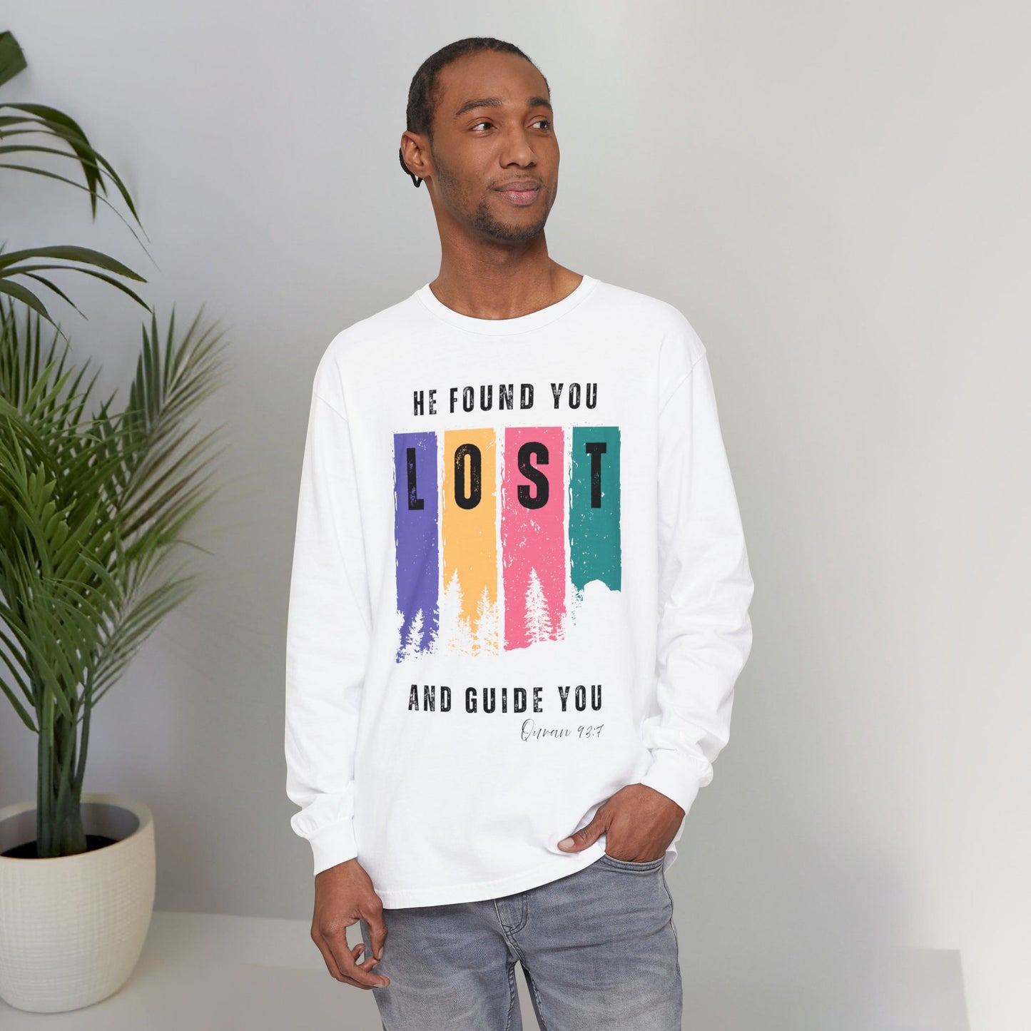 He Found You lost And Guide You Graphic Long-Sleeve Tee T-Shirt - He Found You lost And Guide You Typography Islamic Unisex Long-Sleeve Tee