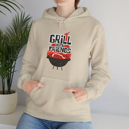 Grill with Friends Typographic Hoodie - Cozy Soft Cotton Unisex Sausage Graphic Hoodie