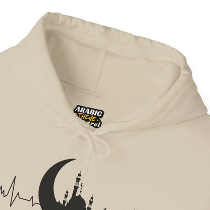 Moonlit Heartbeat Crescent Mosque Graphic Hoodie - Cozy Soft Cotton Graphic Unisex Hoodie