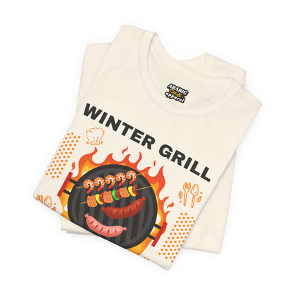 Winter Grill Typographic Tee T-Shirt - Cozy Soft Cotton Unisex Sausage Graphic Tee T-Shirt