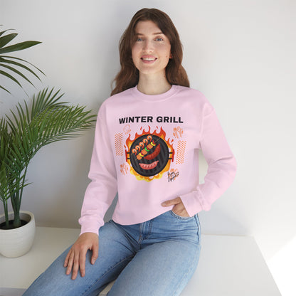 Winter Grill Typographic Sweatshirt - Cozy Soft Cotton Unisex Sausage Graphic Sweatshirt