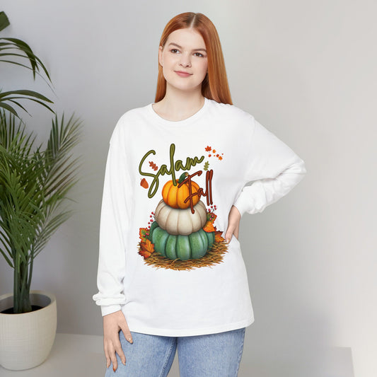 Salam Fall Cute Pumpkin Graphic Long-Sleeve Tee T-Shirt - Cozy Autumn Cute Pumpkin Graphic Unisex Long-Sleeve Tee