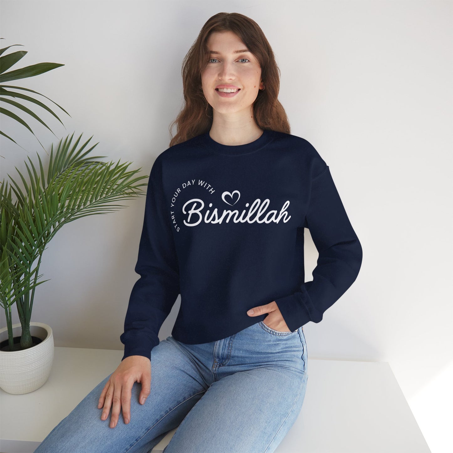 Start Your Day With Bismillah Graphic Sweatshirt - Soft Cotton Love Inspiring Bismillah Typography Unisex Sweatshirt