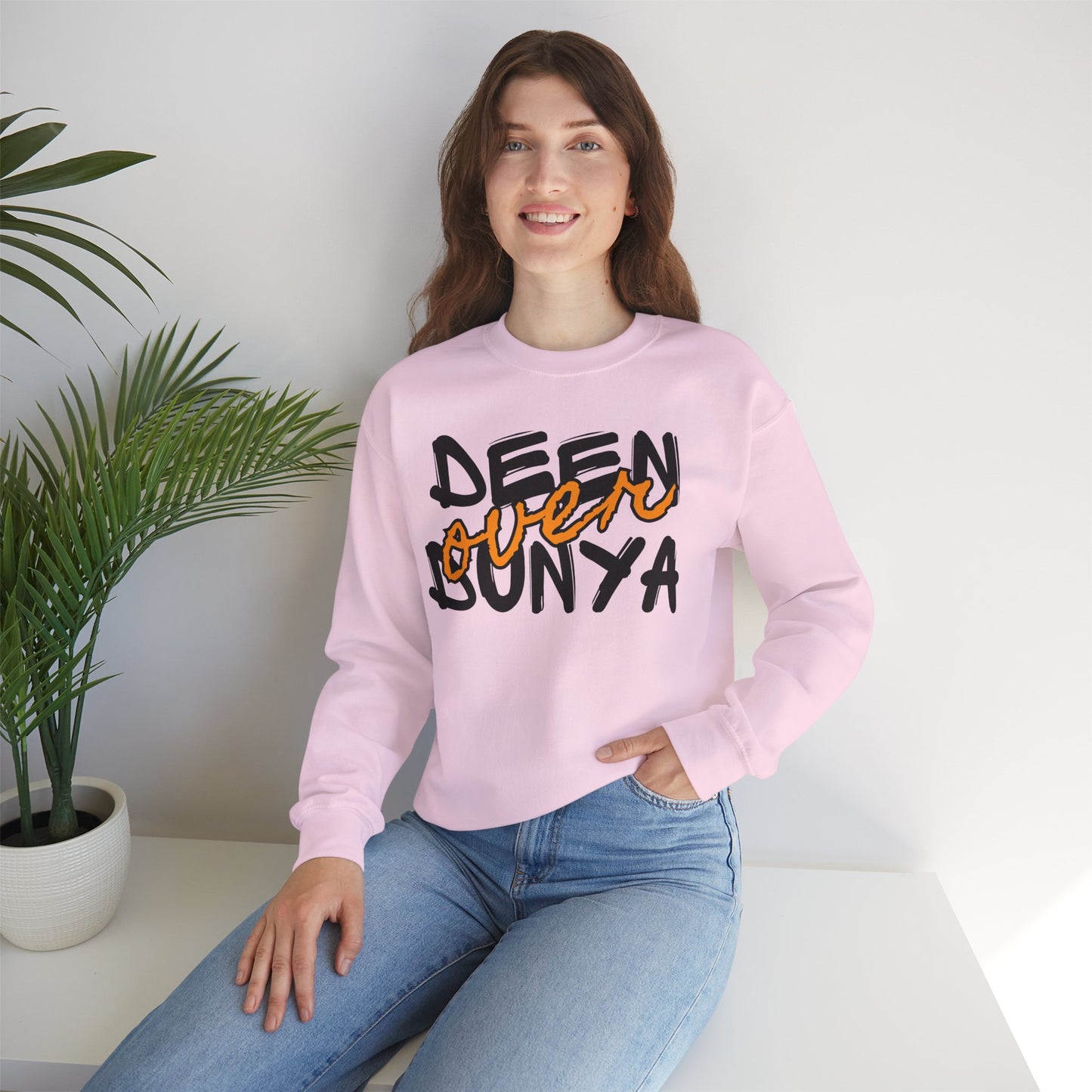 Deen Over Dunya Typographic Sweatshirt - Cozy Soft Cotton Unisex Statement Sweatshirt