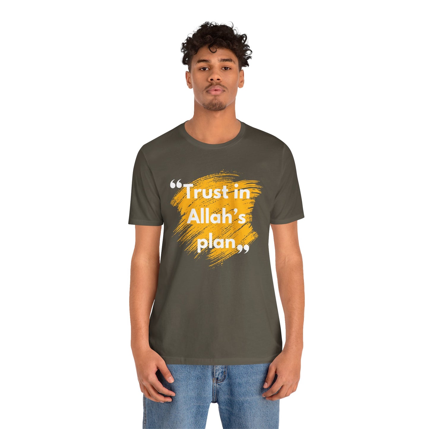 Trust in Allah's Plan Typographic Tee T-Shirt - Note Cozy Soft Cotton Unisex Tee